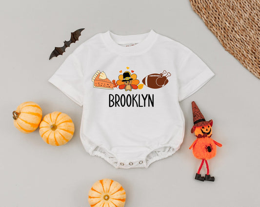 Custom Pumpkin Pie Romper: First Thanksgiving Baby Outfit Gift