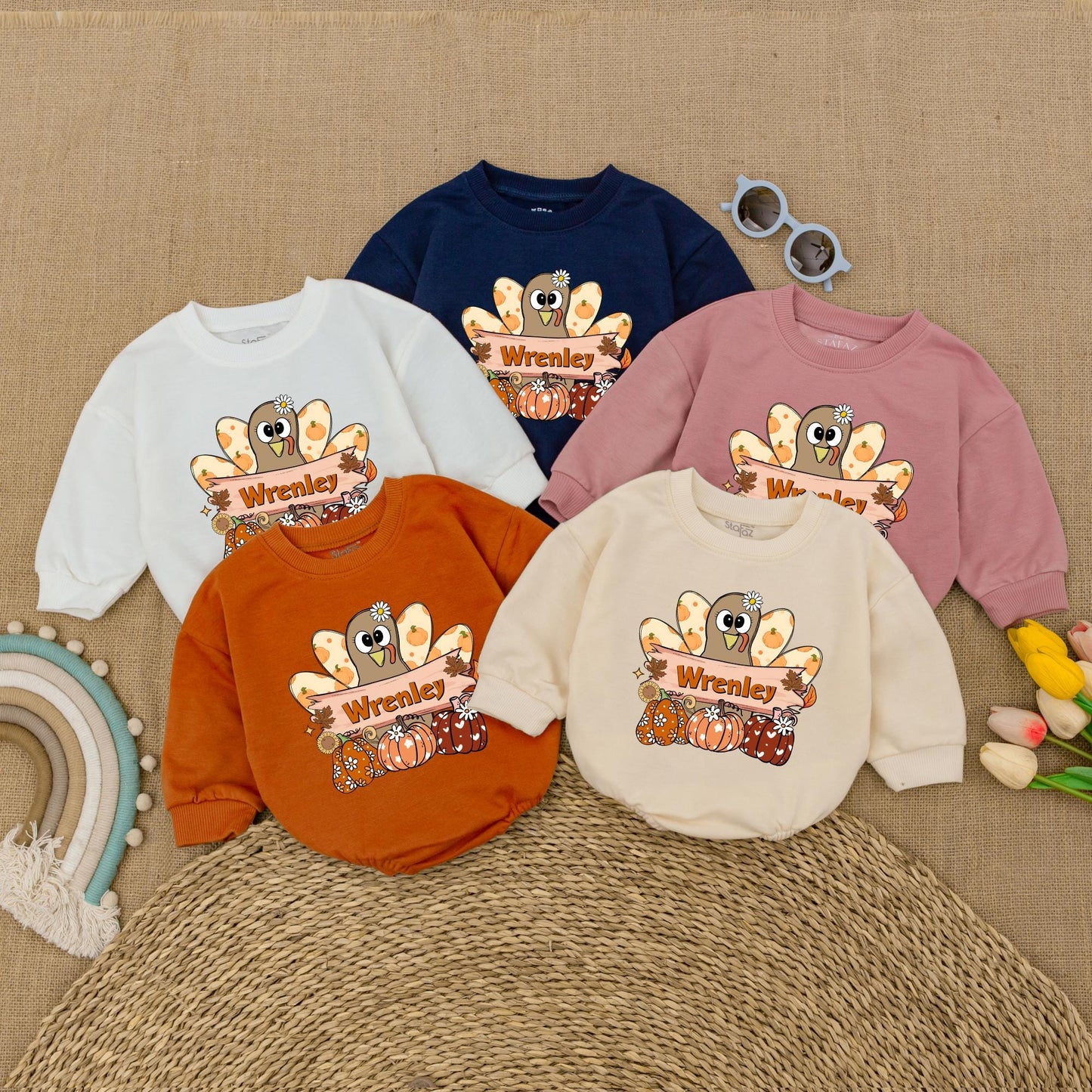 Pumpkin Turkey Baby Romper: First Thanksgiving Girl Bodysuit