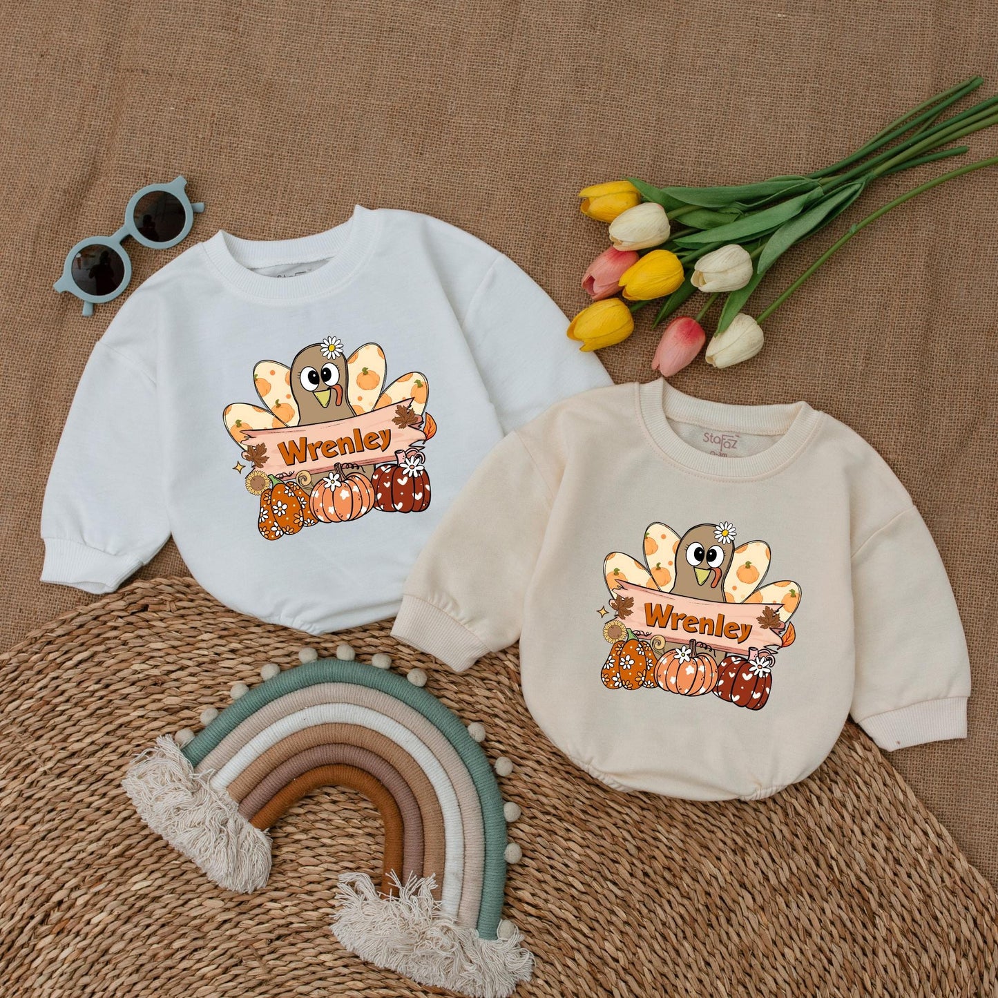 Pumpkin Turkey Baby Romper: First Thanksgiving Girl Bodysuit