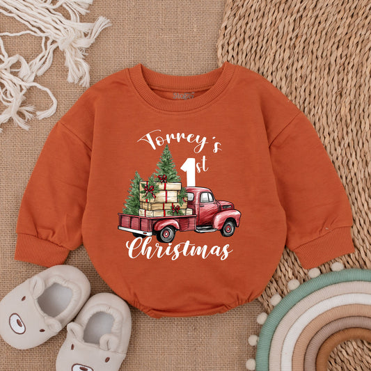 Personalized Baby's First Christmas Romper and Cozy Holiday Outfit