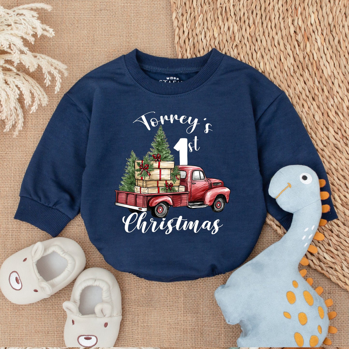 Personalized Baby's First Christmas Romper and Cozy Holiday Outfit