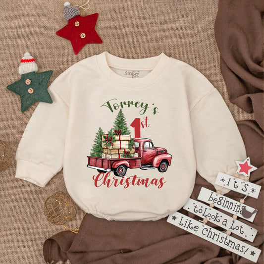 Personalized Baby's First Christmas Romper and Cozy Holiday Outfit