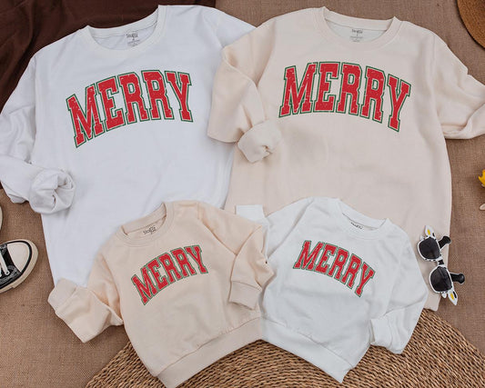 Merry Christmas Baby Romper Cute Xmas Outfit Family Matching Sweatshirt Festive Red Green Block Text Newborn Clothes