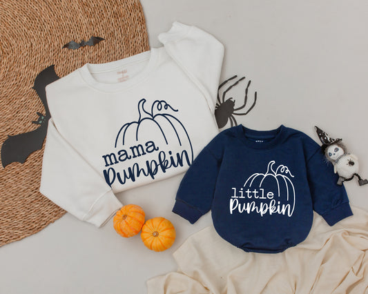 Matching Mama & Little Pumpkin Sweatshirts, Retro Halloween Family Outfits, Mommy and Me, Fall Gift, Baby/Toddler, Cute & Festive