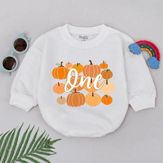 First Birthday Pumpkin Romper, Fall Baby Outfit for Boys & Girls