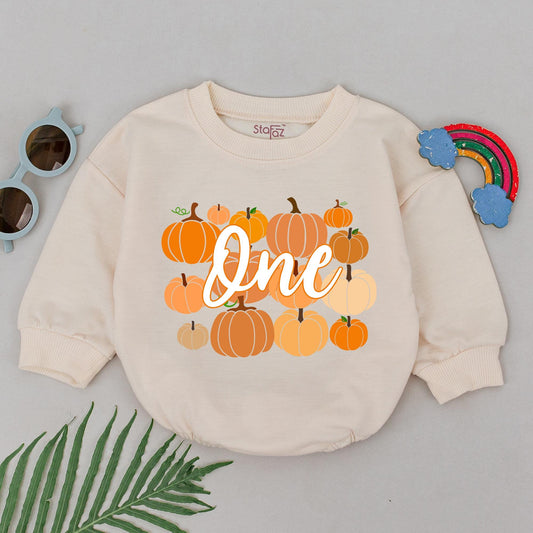 First Birthday Pumpkin Romper, Fall Baby Outfit for Boys & Girls