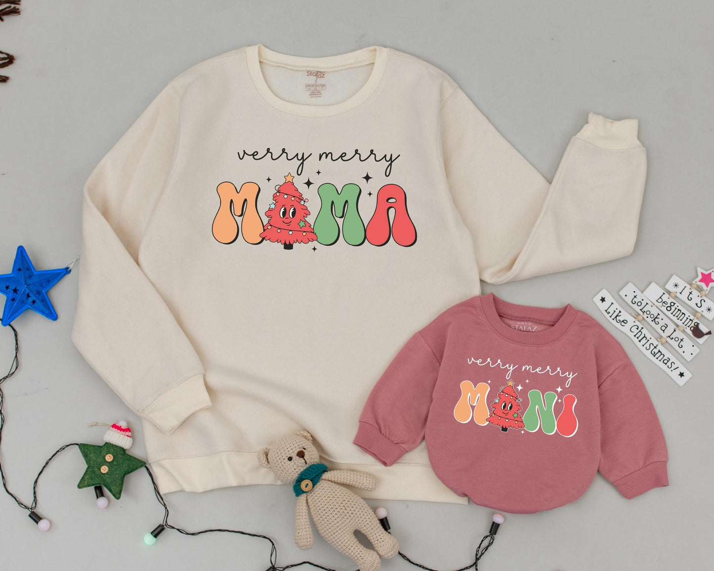 Festive Mom and Me Retro Christmas Sweaters - Matching Family Set