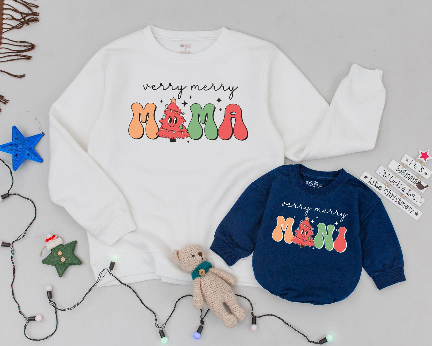 Festive Mom and Me Retro Christmas Sweaters - Matching Family Set