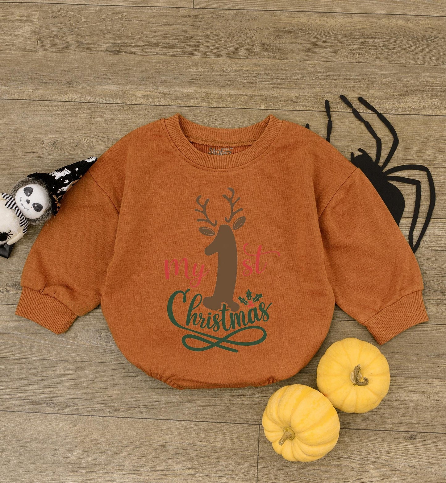Baby's 1st Christmas Outfit: Reindeer Romper & Bodysuit Set