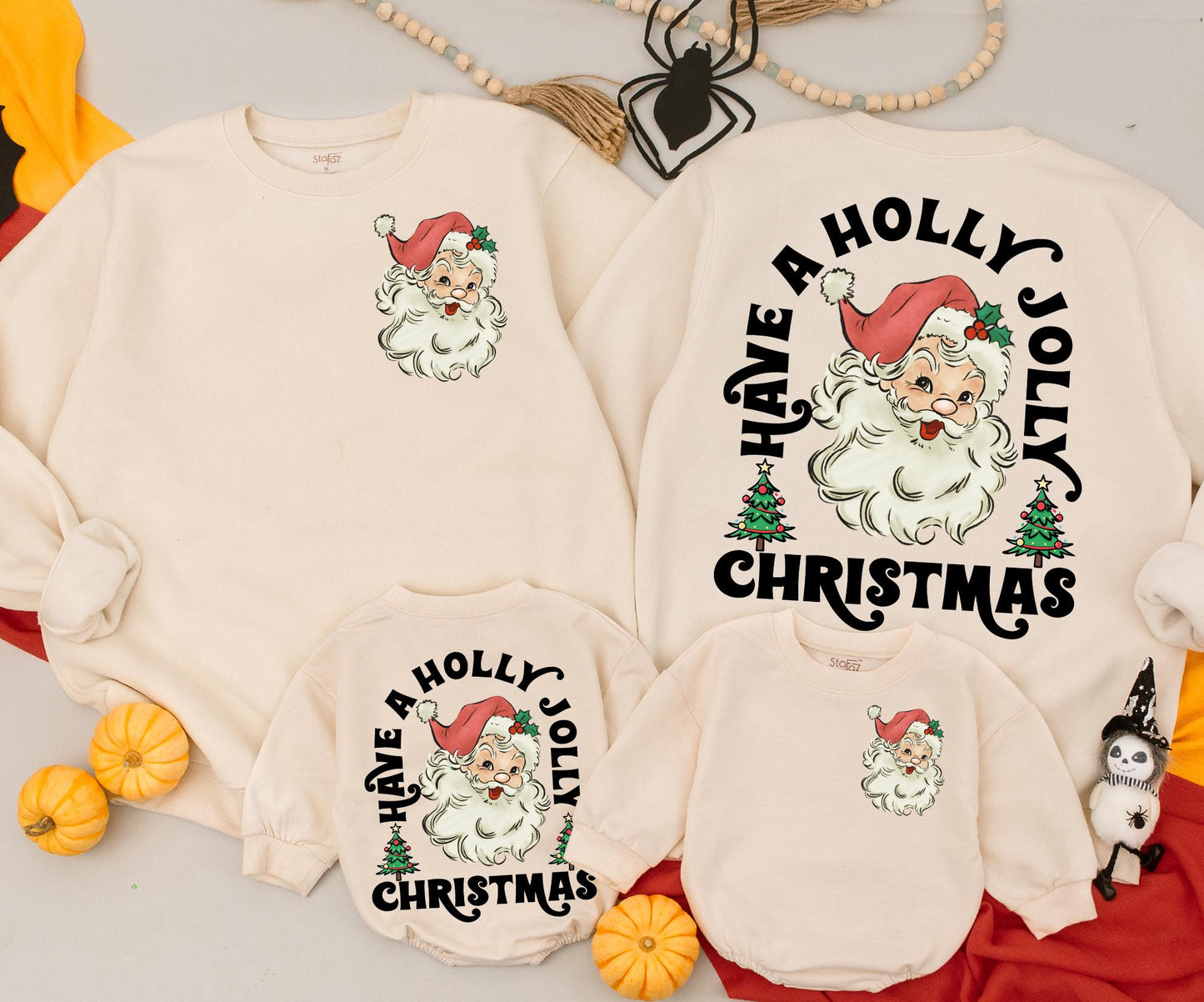 Retro Santa Christmas Sweatshirt Toddler Outfit, Have a Holly Jolly Xmas Romper, Vintage Holiday Newborn Clothing, 2 Sided Baby Sweater Gift 137