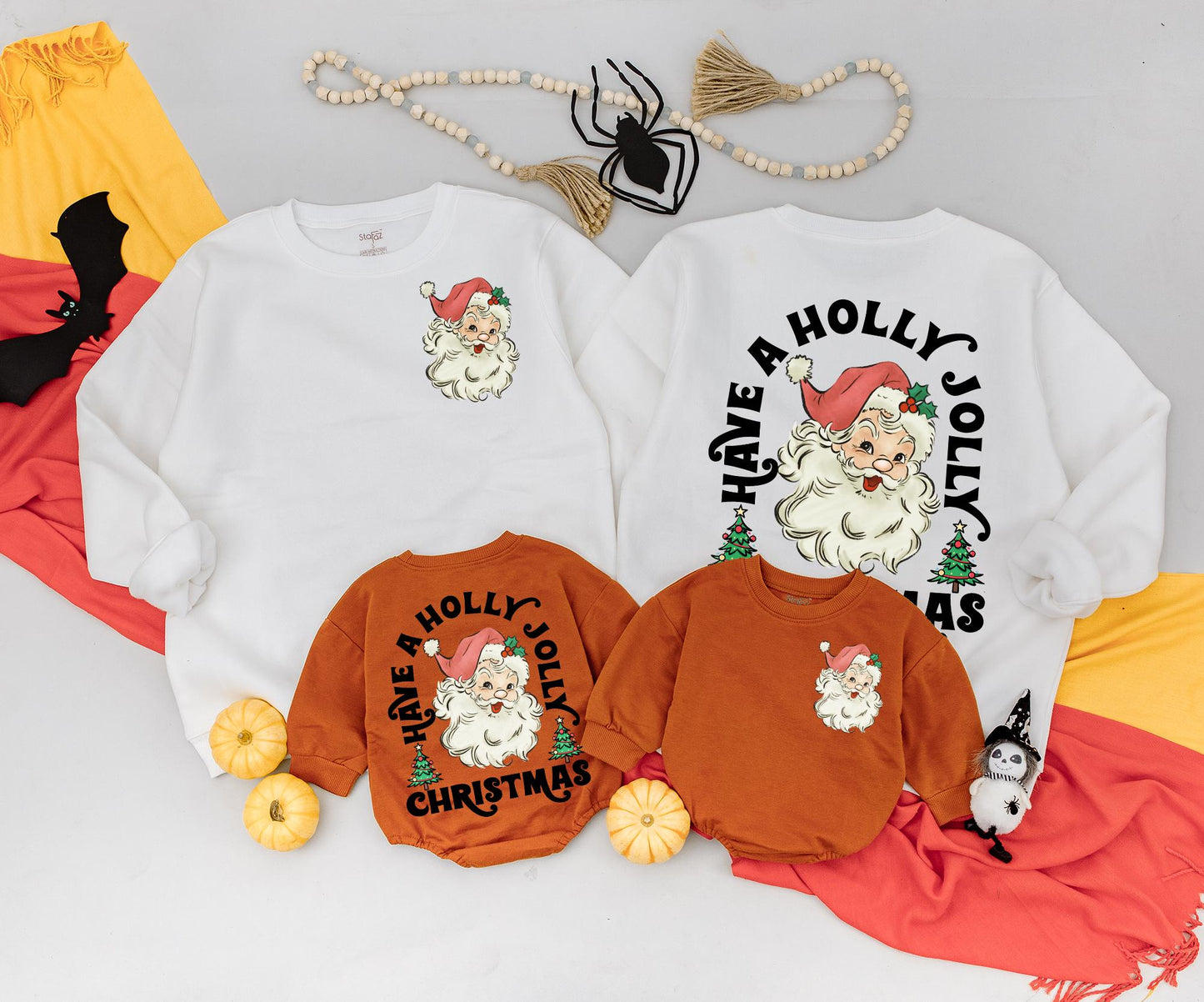 Retro Santa Christmas Sweatshirt Toddler Outfit, Have a Holly Jolly Xmas Romper, Vintage Holiday Newborn Clothing, 2 Sided Baby Sweater Gift 137
