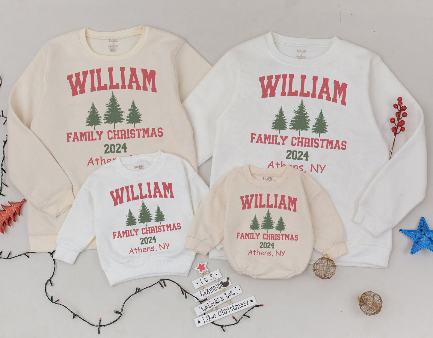 Matching Retro Christmas Sweaters for Family, Personalized Names