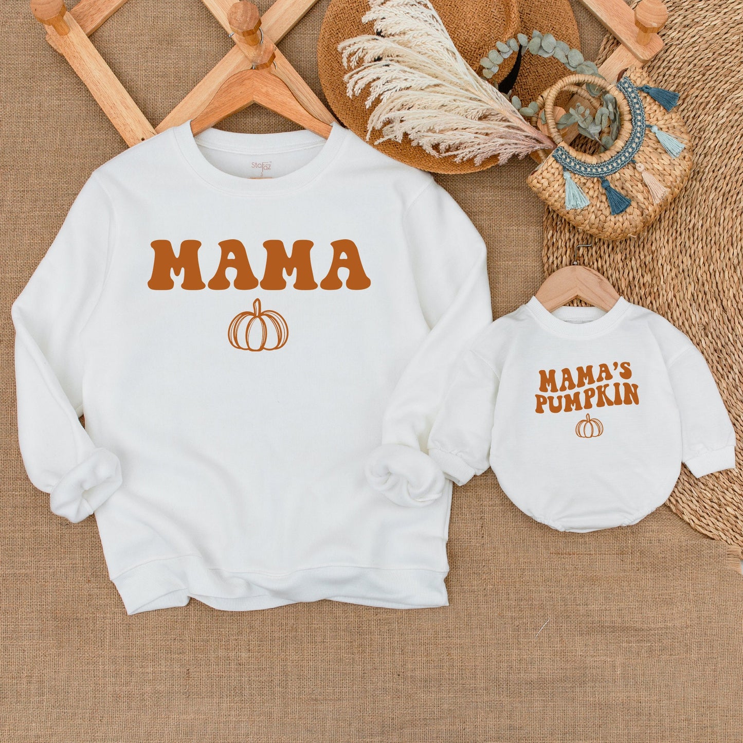 Retro Mama Dada Little Pumpkin Sweatshirt Orange White Fall Family Matching Outfits Mommy and Me Sweater Thanksgiving Gift