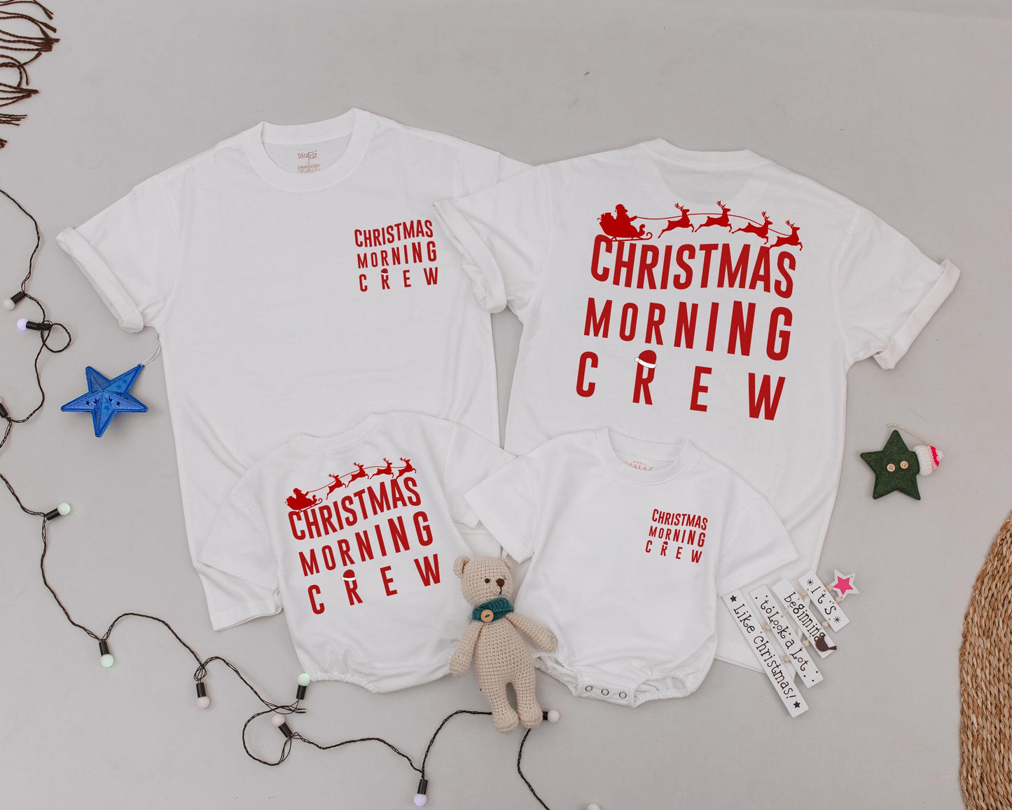 Matching Christmas Morning Crew Shirts Vintage Santa Family Outfits Mama and Mini Holiday Pajamas Cheerful Red Graphic Matching Family Xmas Newborn Soft (138 chars)