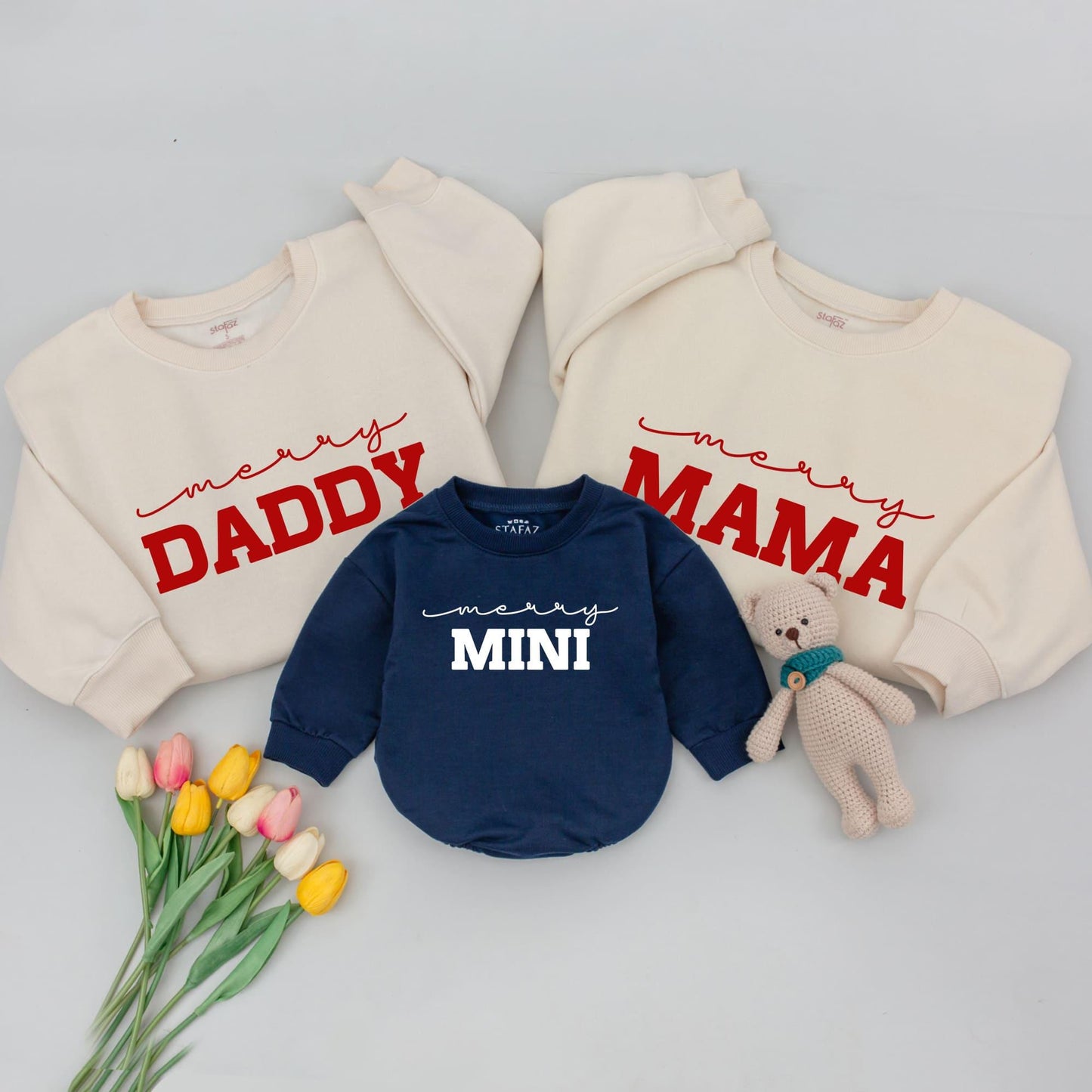 Merry Matching Family Christmas Outfits: Daddy, Mama & Mini Sweaters, Playful Red Holiday Shirts, Mom & Baby Set (Soft Cotton, Modern Design)