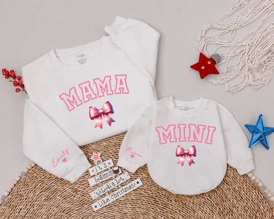 Matching Pink Christmas Sweatshirt Set: Gift for Mom and Daughter