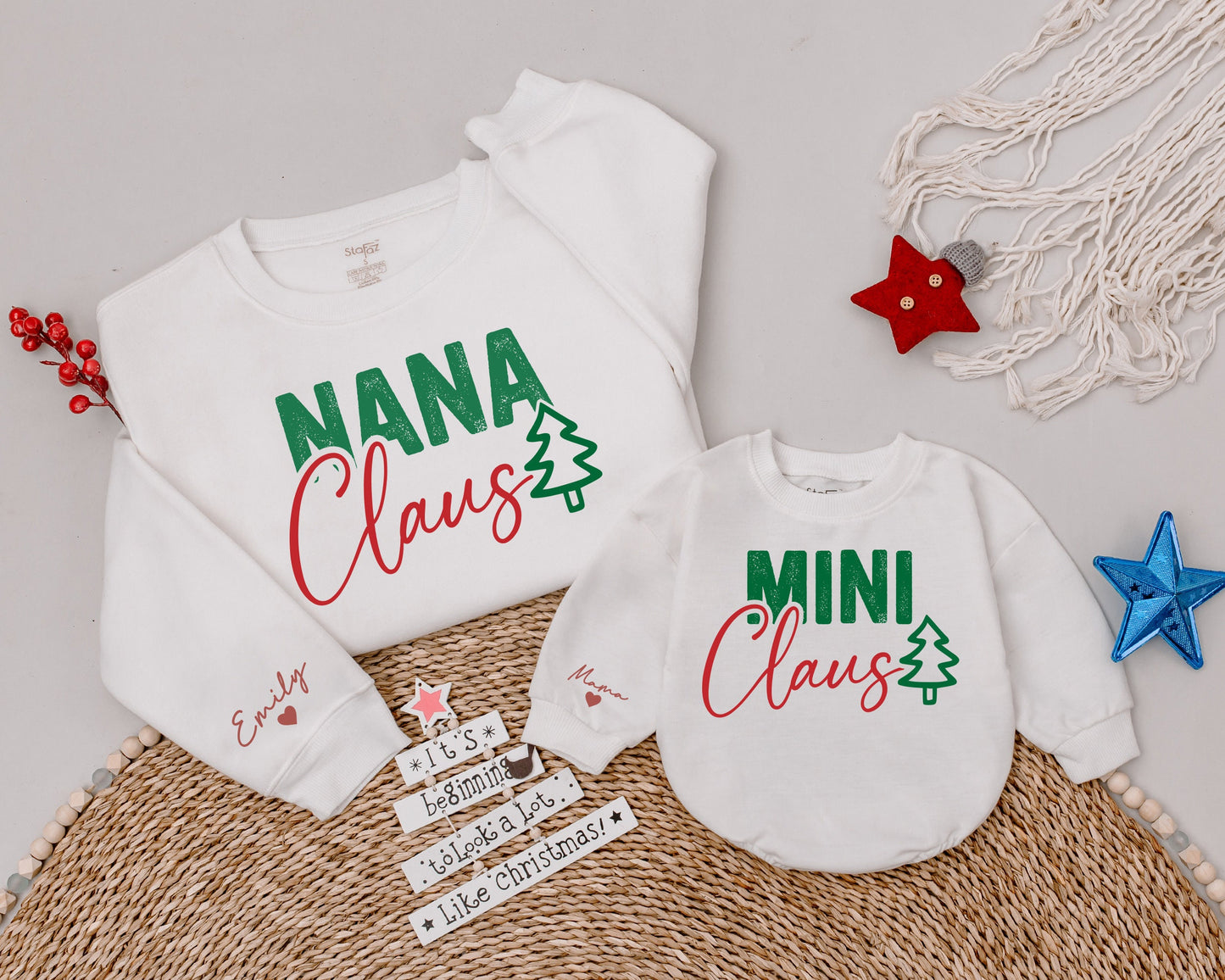Matching Family Christmas Sweaters: Nana Claus & Baby's 1st Holiday
