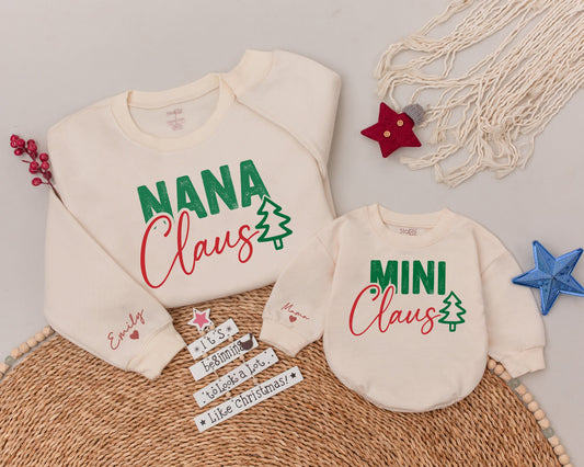 Matching Family Christmas Sweaters: Nana Claus & Baby's 1st Holiday