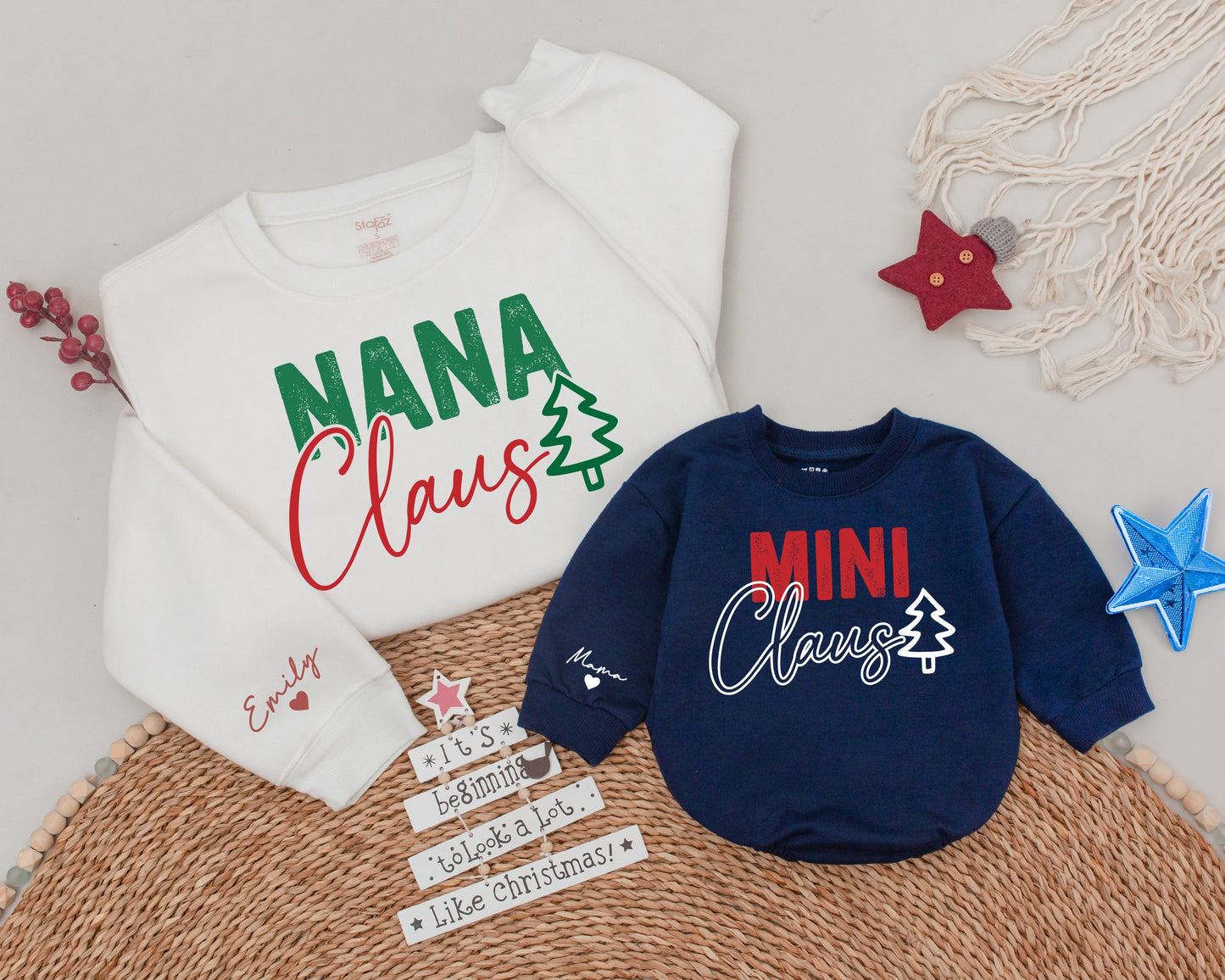 Matching Family Christmas Sweaters: Nana Claus & Baby's 1st Holiday