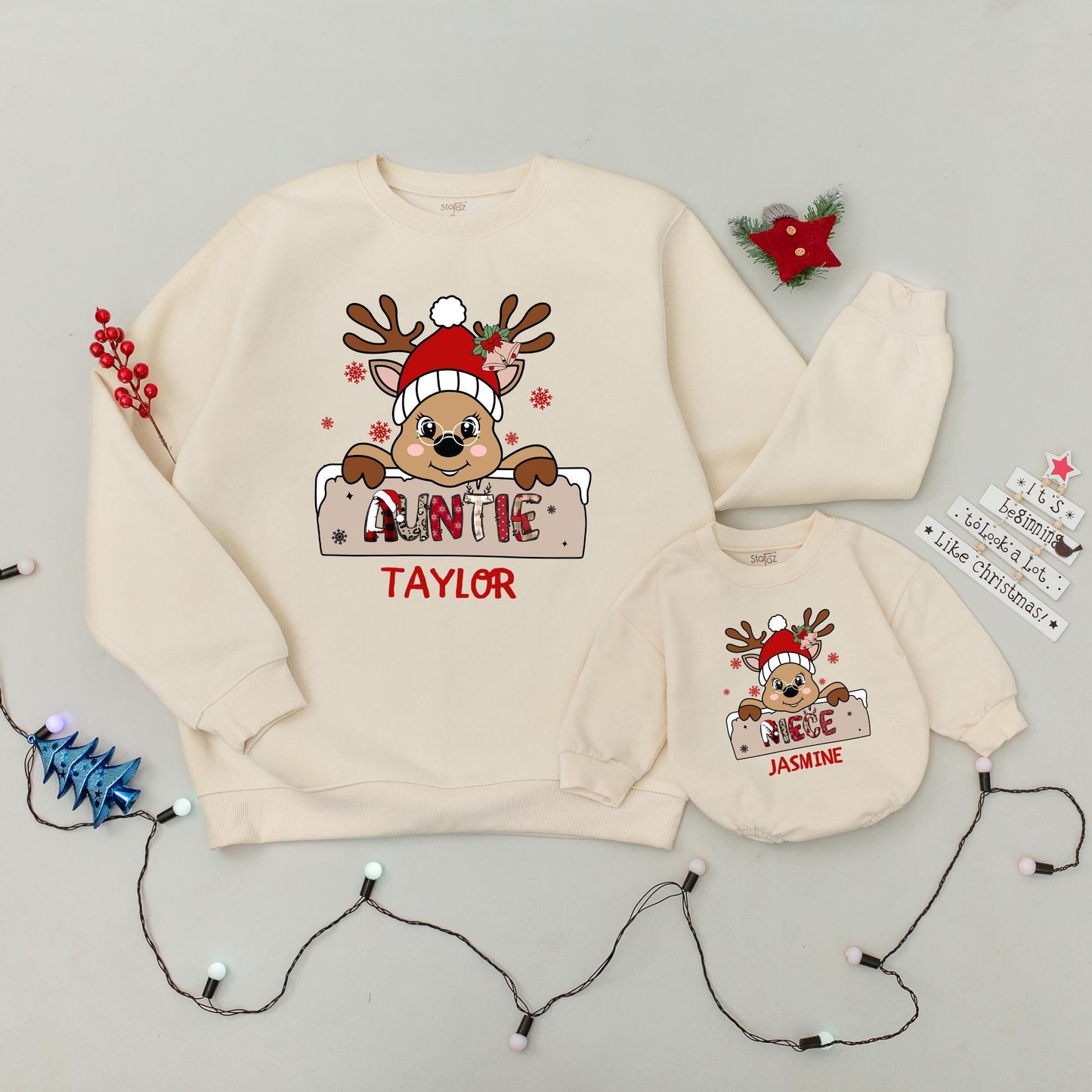 Matching Family Christmas Sweaters: Custom Auntie, Niece & Nephew
