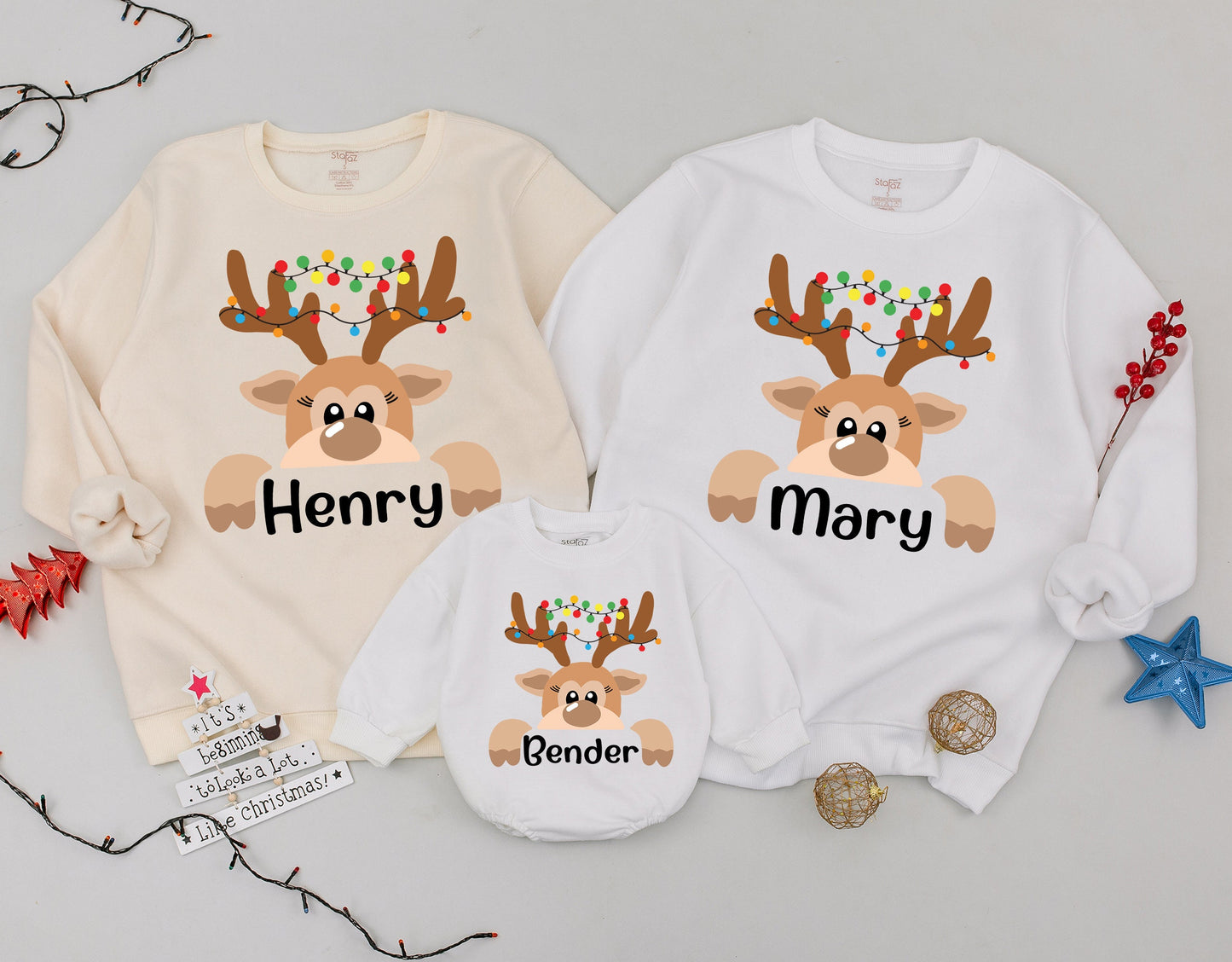 Personalized Reindeer Family Christmas Sweatshirts: Custom & Funny Gift