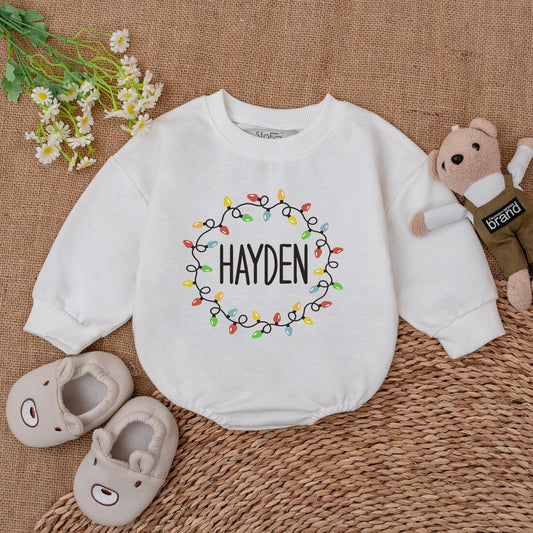 Personalized Christmas Lights Romper - Baby's First Festive Outfit