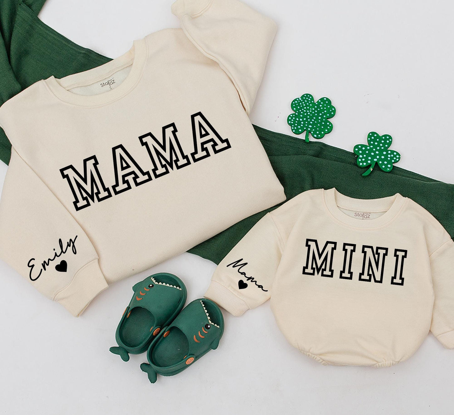 Personalized Mama and Mini Matching Sweatshirts Cute Baby Girl Outfit Christmas Family Gift with Custom Name Sleeve