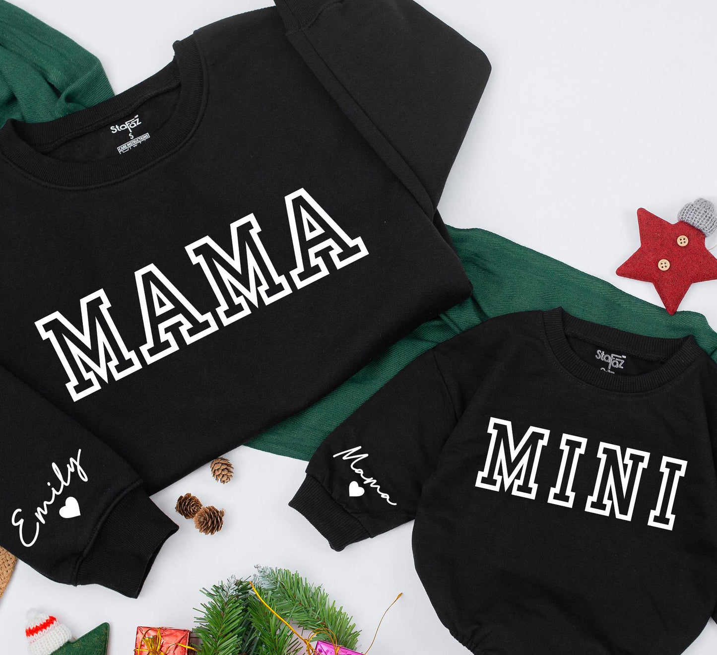 Personalized Mama and Mini Matching Sweatshirts Cute Baby Girl Outfit Christmas Family Gift with Custom Name Sleeve