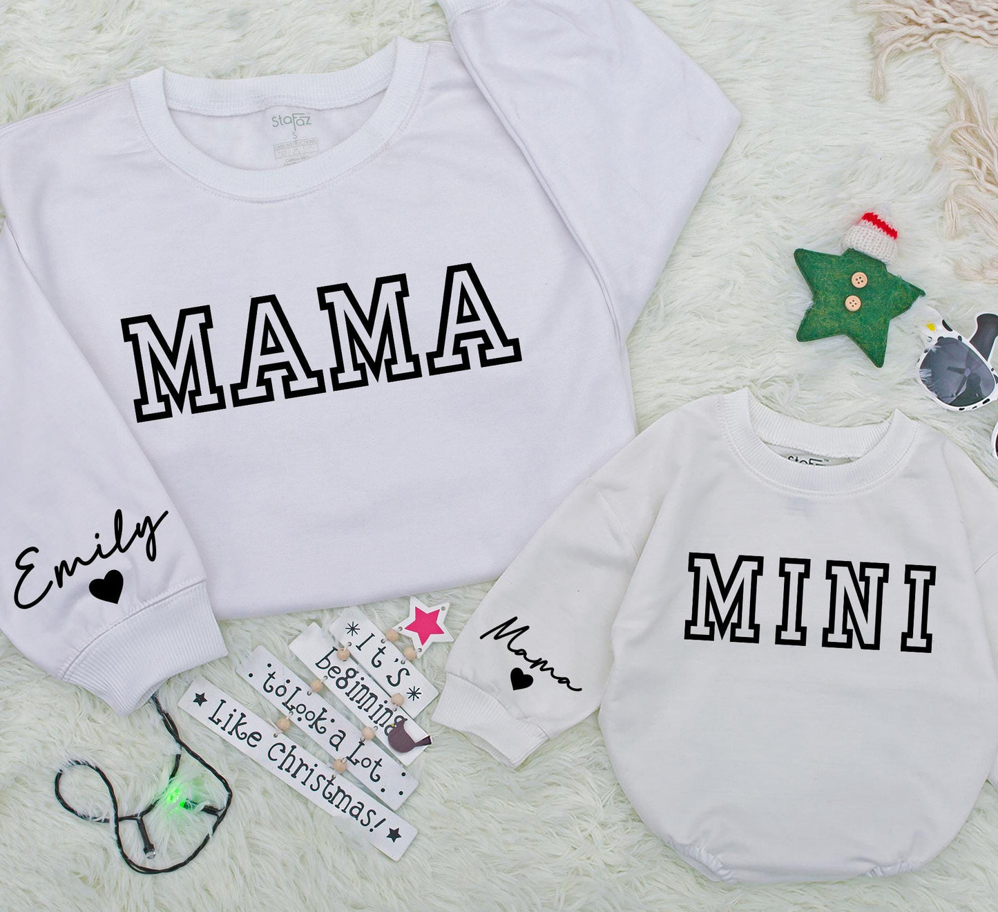 Personalized Mama and Mini Matching Sweatshirts Cute Baby Girl Outfit Christmas Family Gift with Custom Name Sleeve