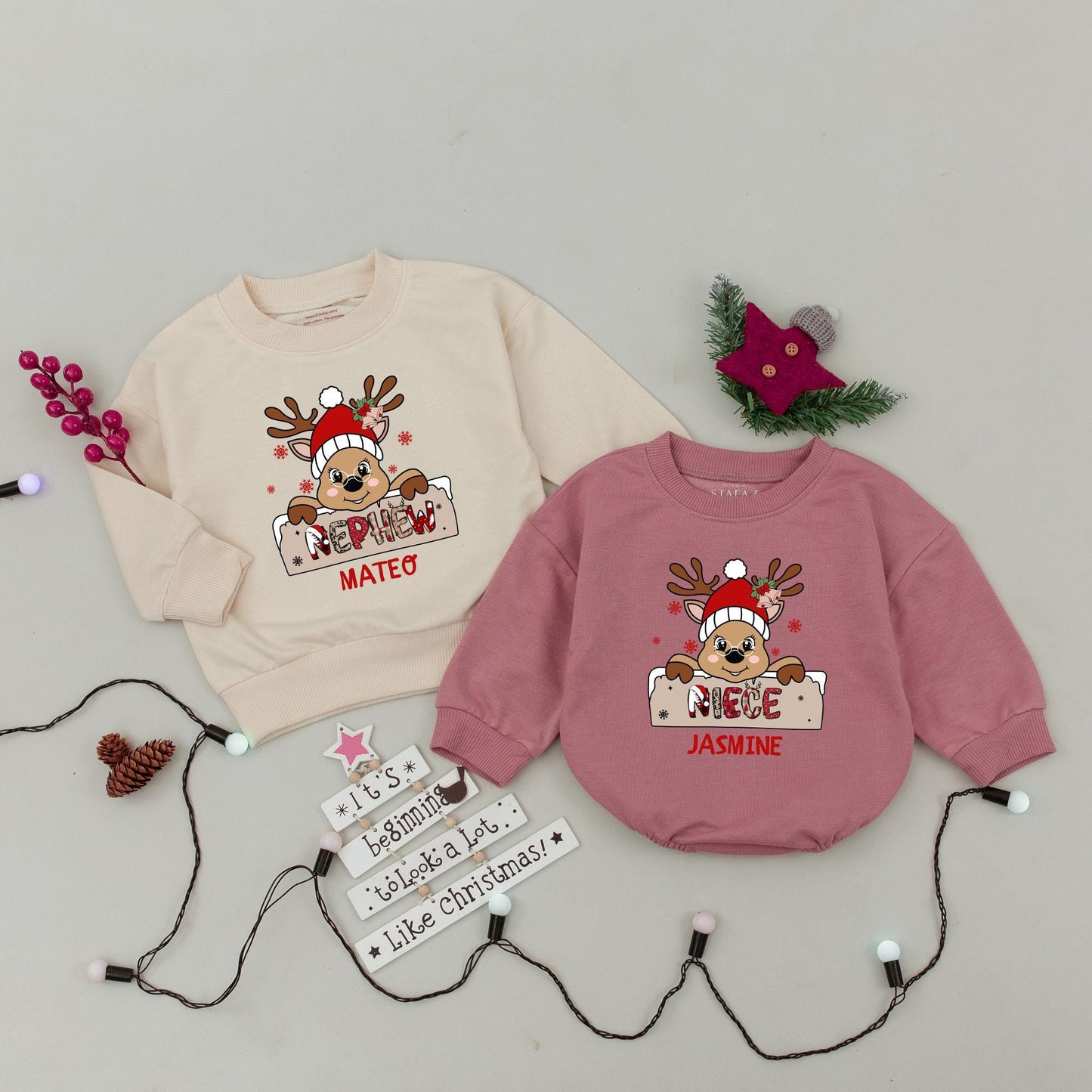 Matching Family Christmas Sweaters: Custom Auntie, Niece & Nephew