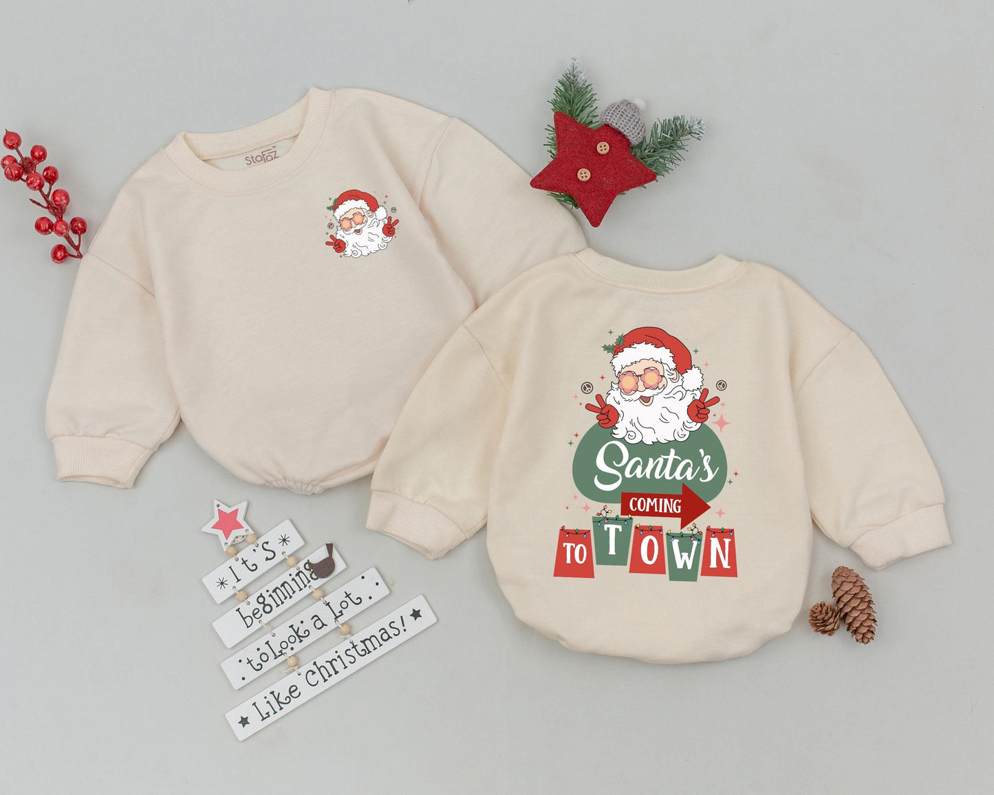 Vintage Santa Bubble Romper, First Xmas Newborn Outfit Gift