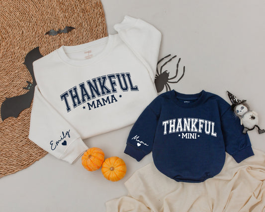 Thankful Mama and Mini Sweatshirts Personalized Fall Family Matching Retro Halloween Clothes