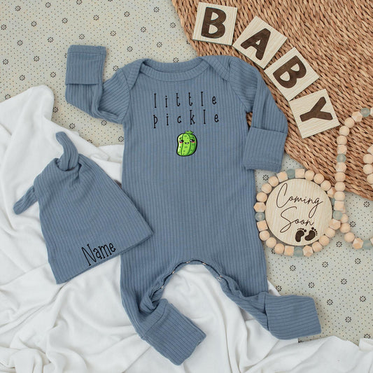 Little Pickle Baby Bodysuit and Hat Set Cute Smiling Pickle Graphic Outfit for Newborns and Infants New Baby Gift