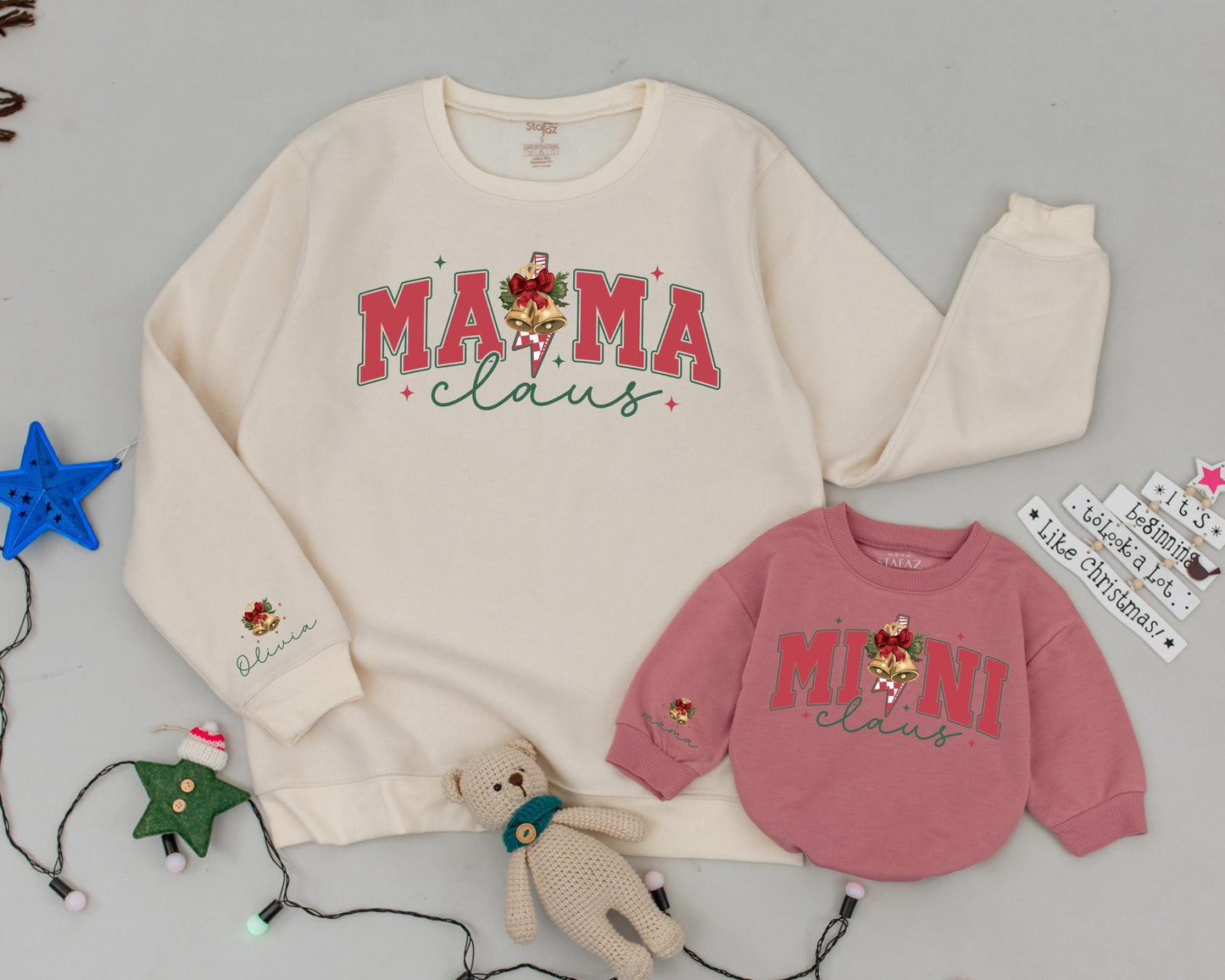 Matching Mommy & Me Christmas Sweatshirts, Retro Personalized Gift
