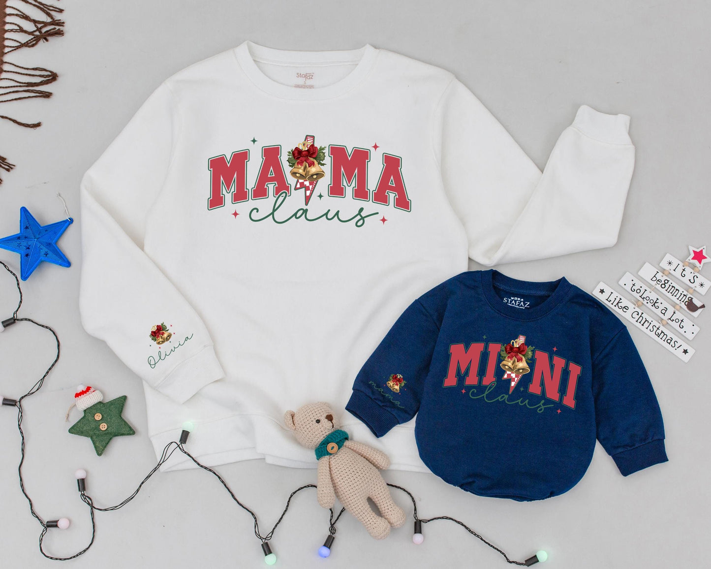 Matching Mommy & Me Christmas Sweatshirts, Retro Personalized Gift