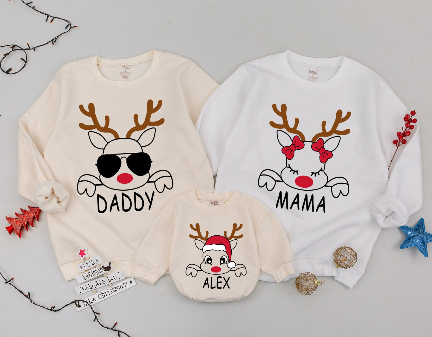 Custom Reindeer Family Sweatshirts: Funny Xmas 2024 & Baby Announcements