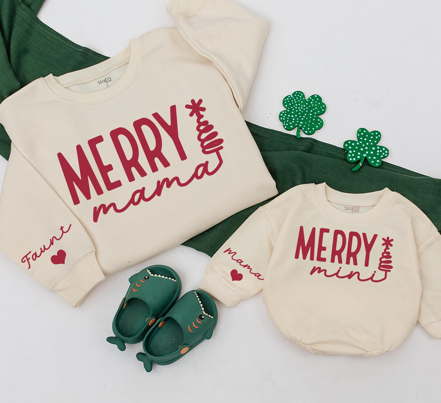 Personalized Merry Mama and Mini Matching Sweatshirts Custom Name Family Christmas Outfit Mama and Baby Girl Daughter Holiday Gift