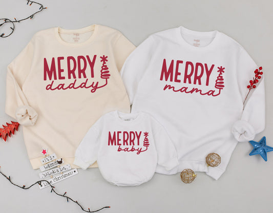 Matching Merry Christmas Family Sweatshirts - Red Design with 'MERRY' & Family Names - Mommy and Me Holiday Sweaters