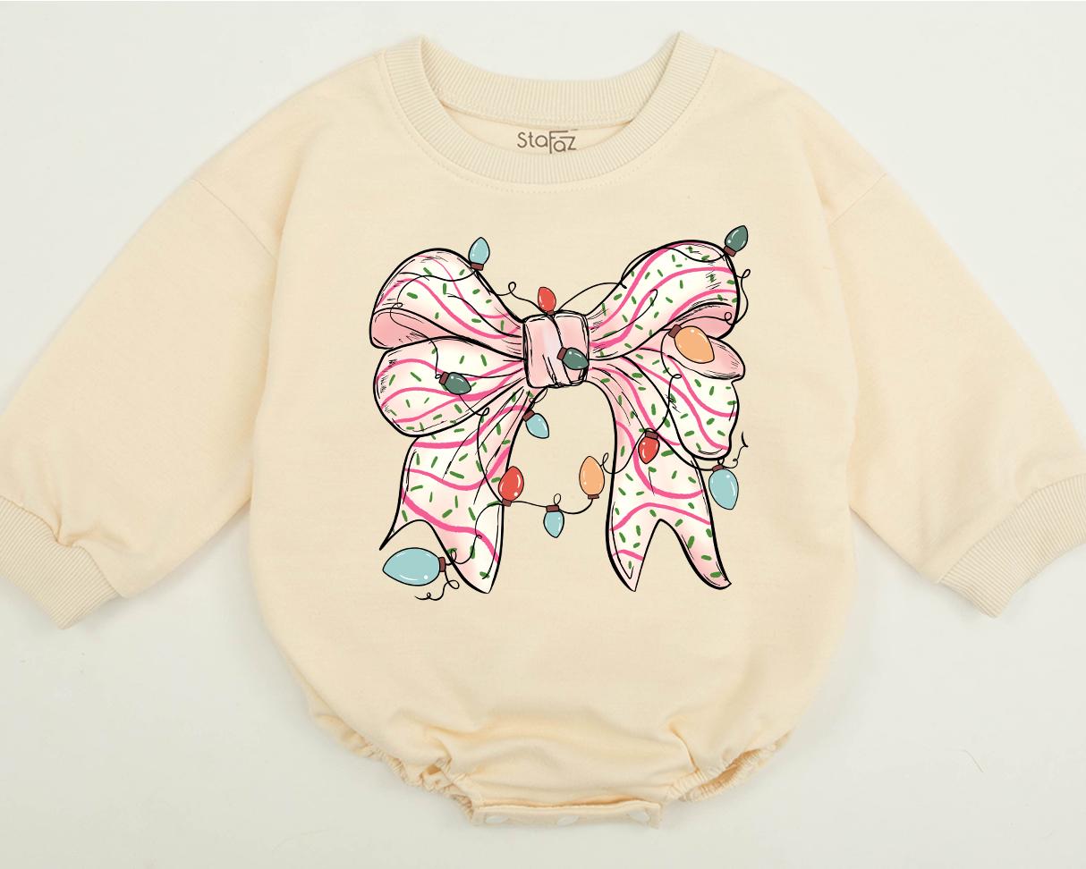 Whimsical Christmas Bow Bubble Romper Cute Girly Toddler Sweatshirt Holiday Spirit Baby Shower Family Matching Gifts