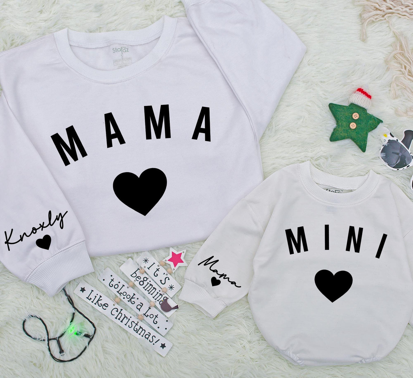 Personalized Mama and Mini Sweatshirt Knoxly Mama Sleeve Custom Black Heart Design Matching Family Outfits Baby Girl Gift