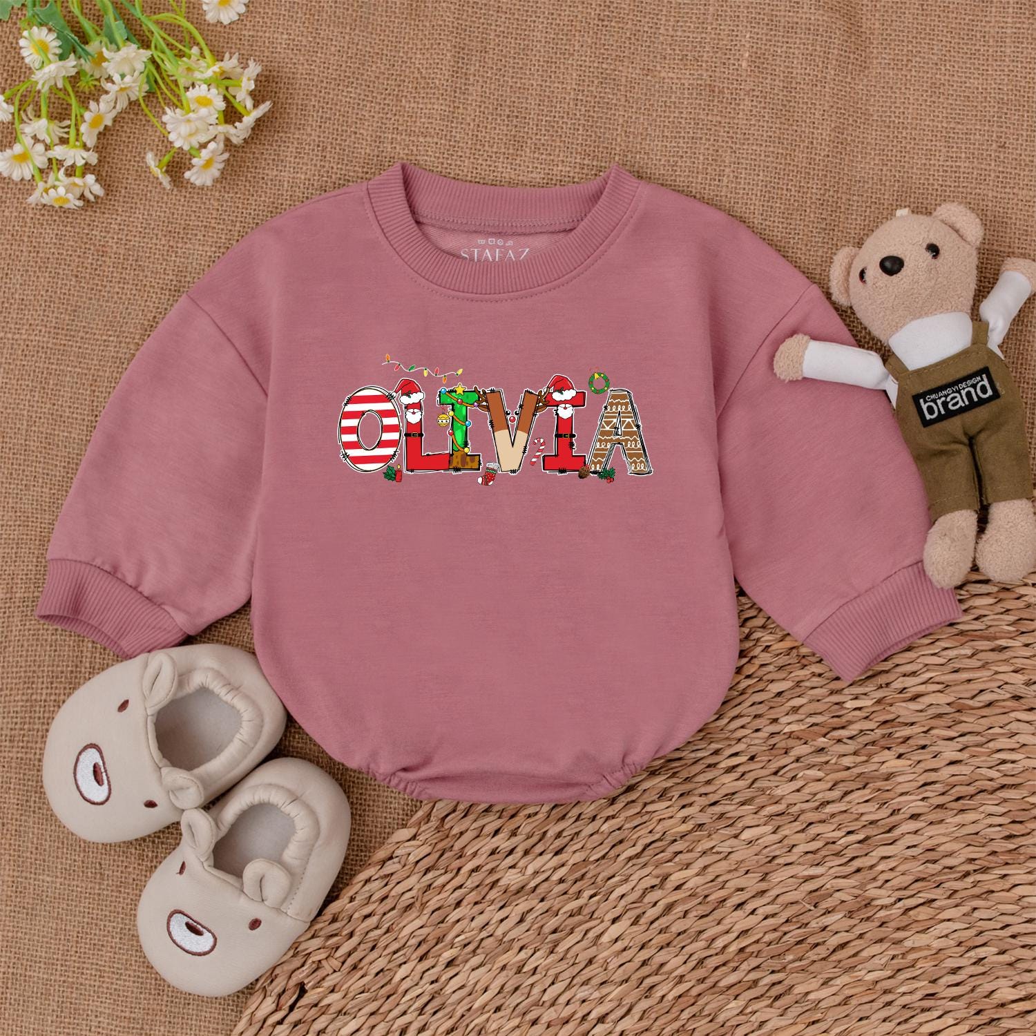 First Christmas Baby Romper, Personalized Bodysuit, Holiday Gift