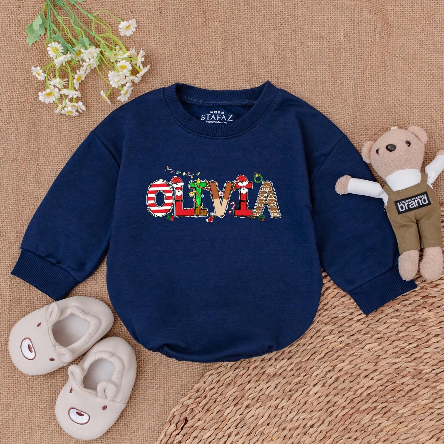 First Christmas Baby Romper, Personalized Bodysuit, Holiday Gift