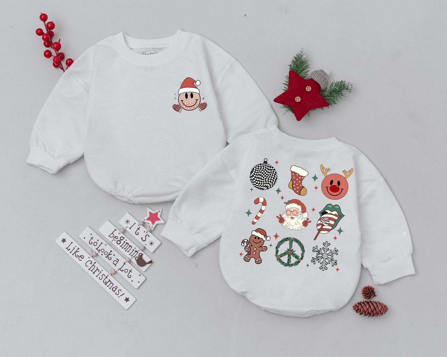 Vintage Christmas Baby Romper Retro Santa Claus Reindeer Gingerbread Man Baby Shower Gift Infant Clothes My First Christmas Outfit