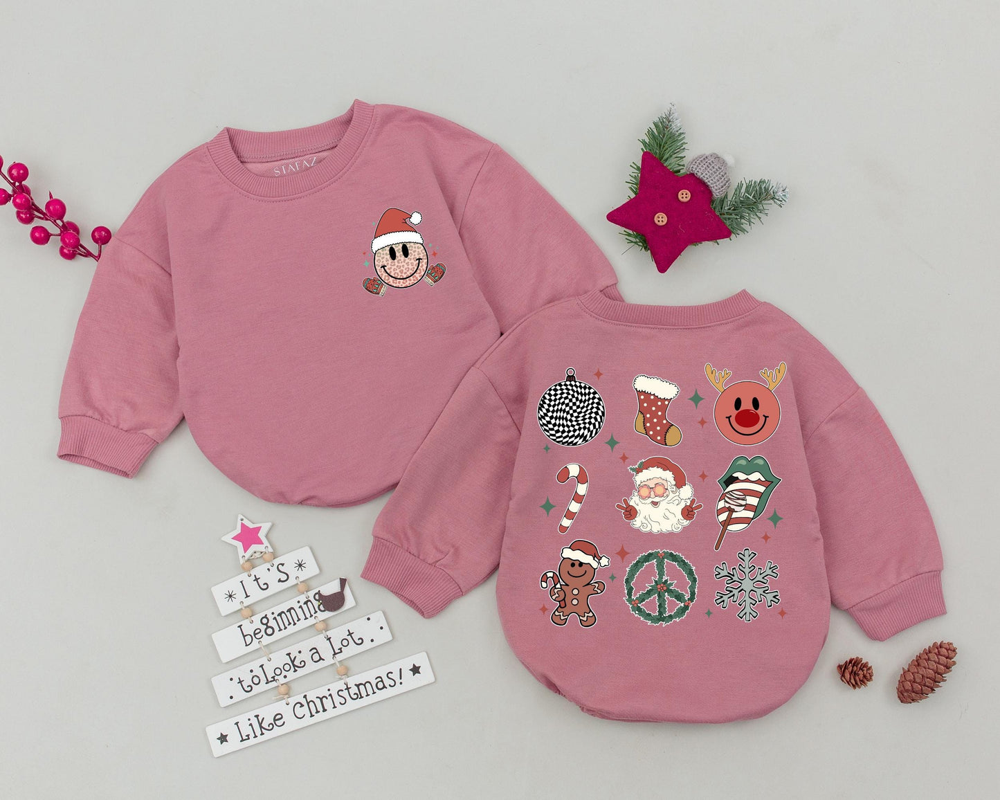 Vintage Christmas Baby Romper Retro Santa Claus Reindeer Gingerbread Man Baby Shower Gift Infant Clothes My First Christmas Outfit