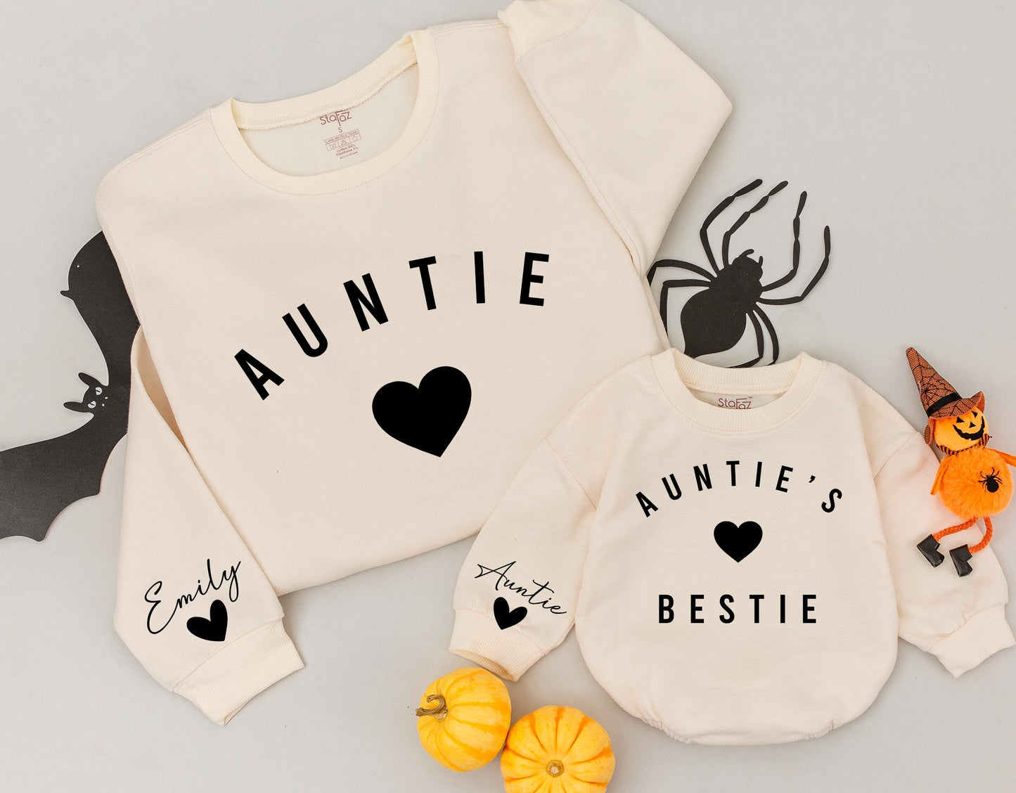 Auntie & Me Matching Sweatshirts: Personalized Auntie's Bestie Gift Set, Custom Aunt Niece Nephew Outfit, Modern Minimalist Aunt Christmas Present