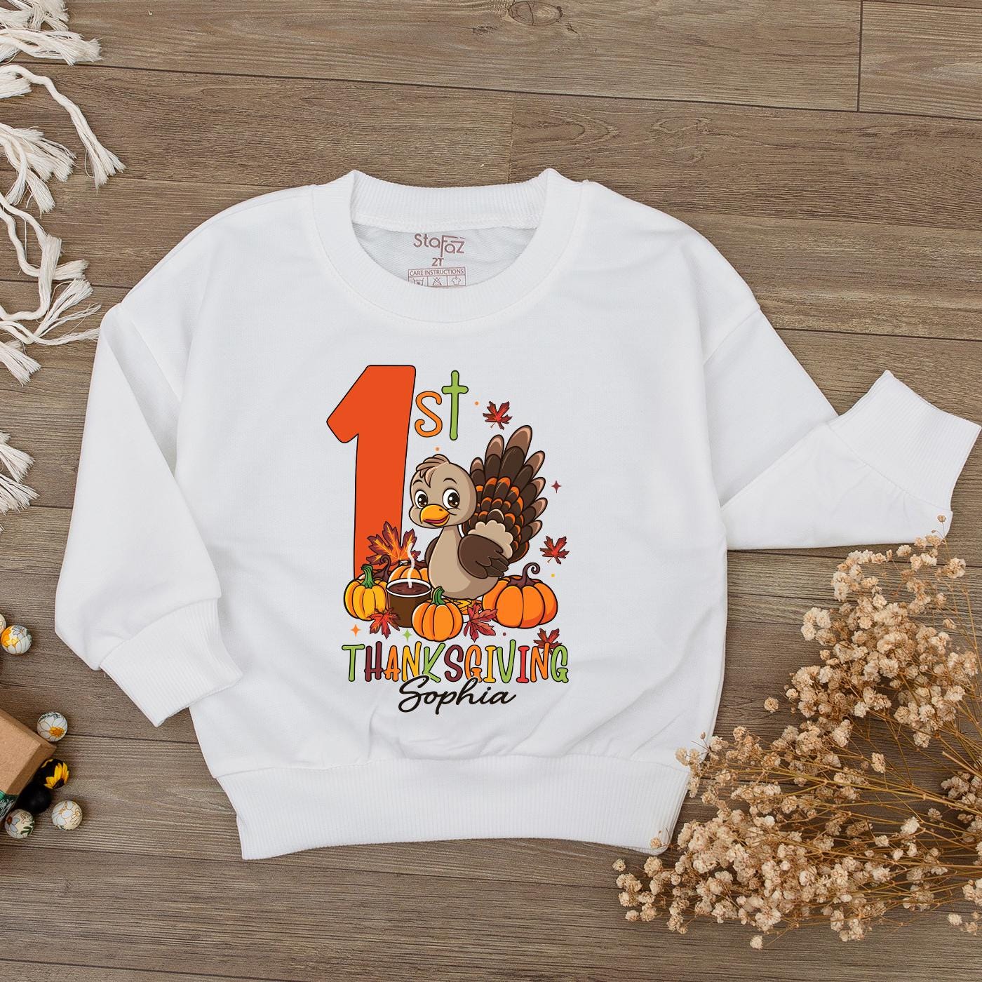 Baby's 1st Thanksgiving Romper, Cute Turkey Day Outfit, Little Pumpkin Bodysuit, Personalized Sophia Thanksgiving Outfit, Autumn Gift Idea Kid Sweatshirt 1st