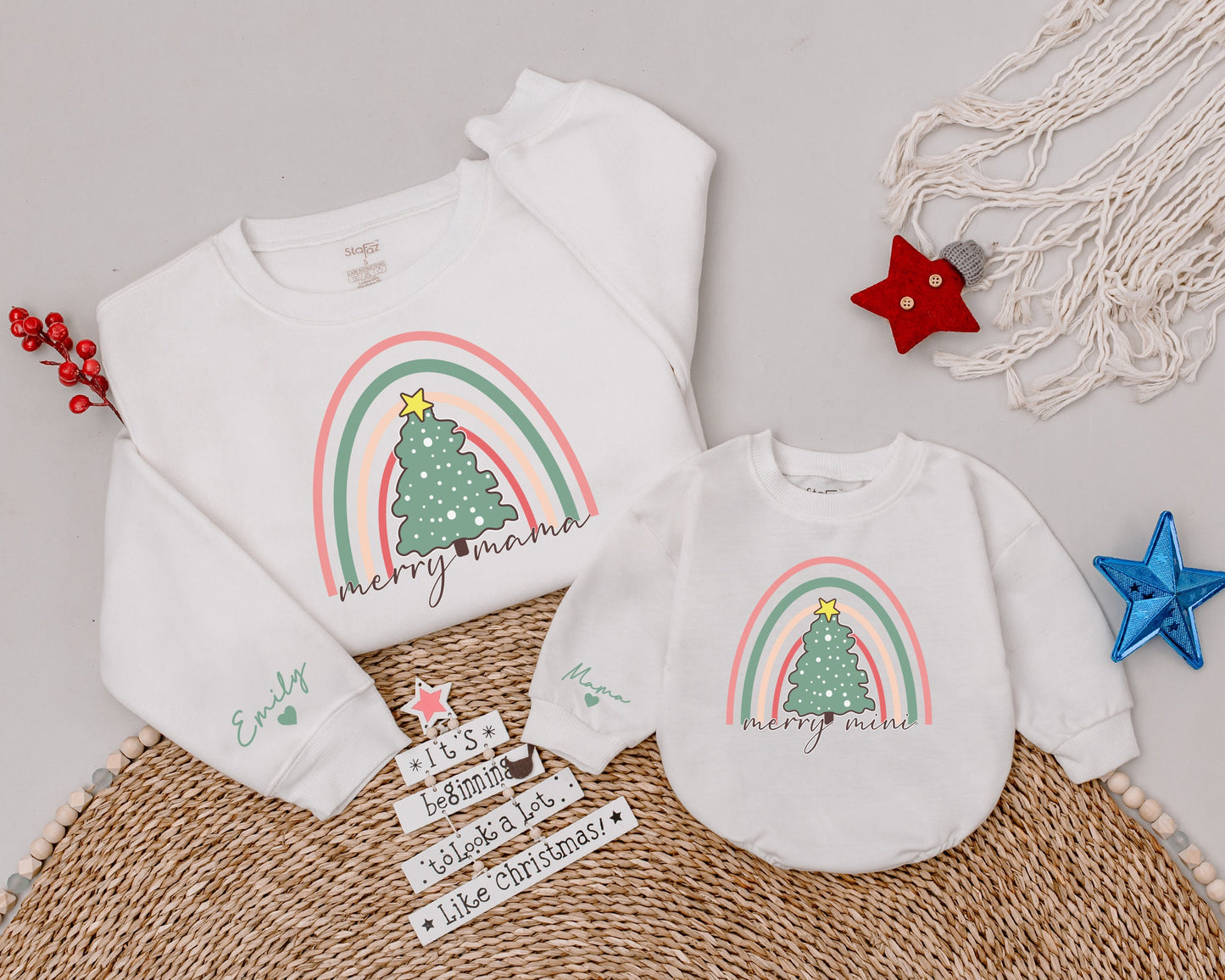 Matching Family Christmas Sweatshirts - Personalized Mom & Baby Set