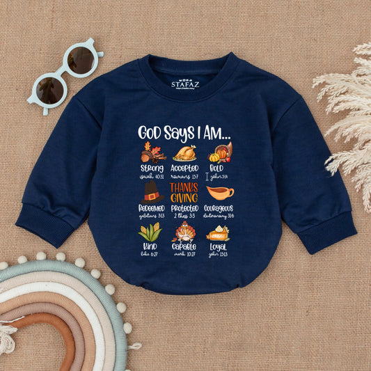 Thankful Blessings Autumn Romper: Christian Baby Thanksgiving Outfit