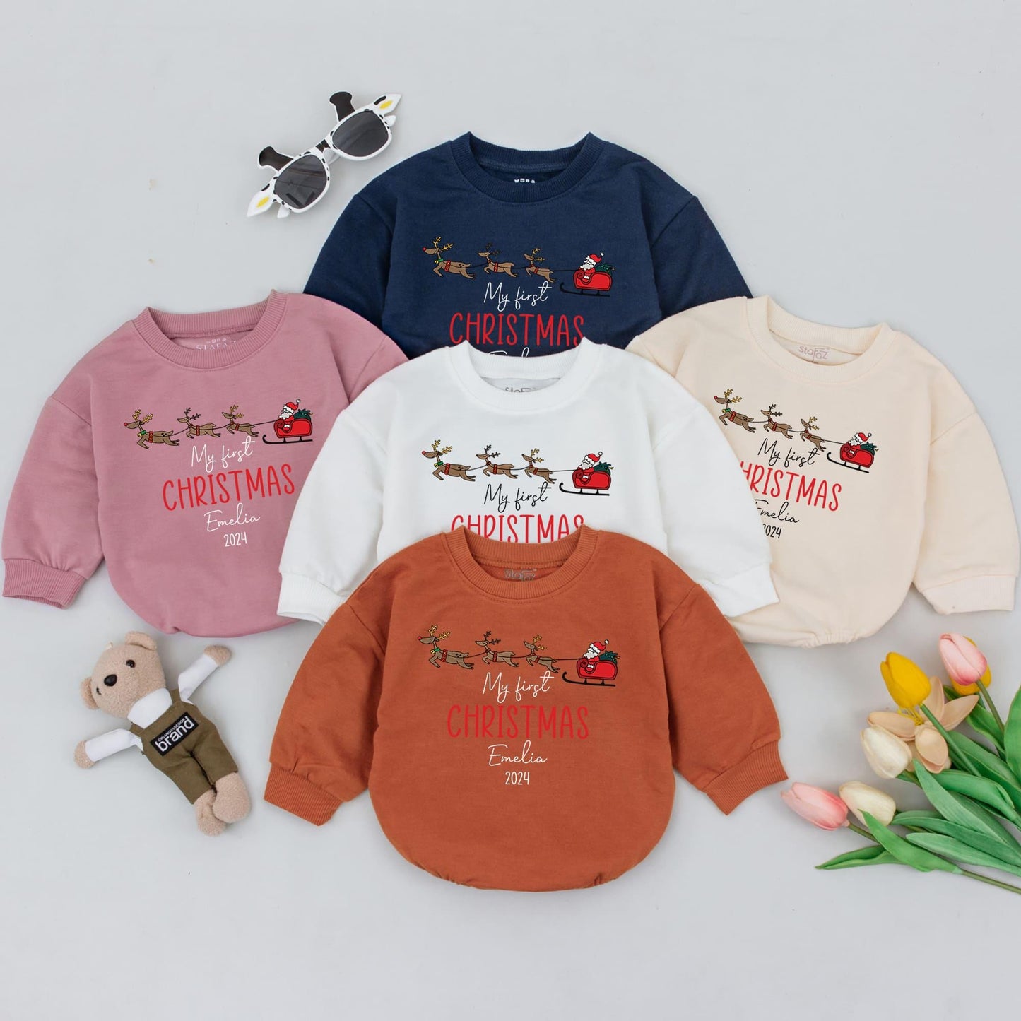 Baby’s 1st Christmas Bubble Romper – Personalized Holiday Outfit