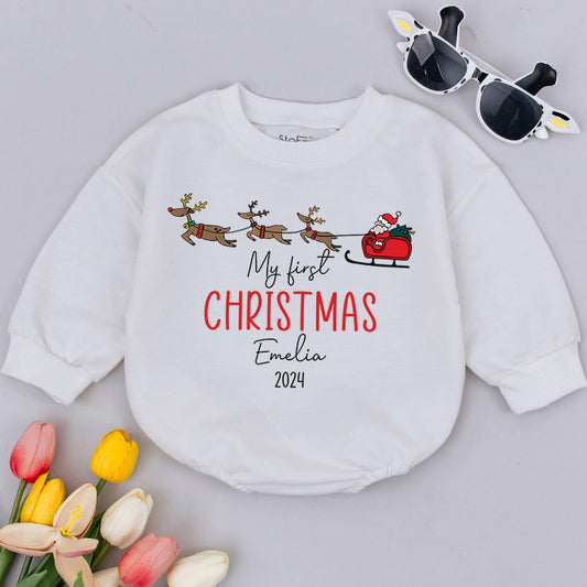 Baby’s 1st Christmas Bubble Romper – Personalized Holiday Outfit